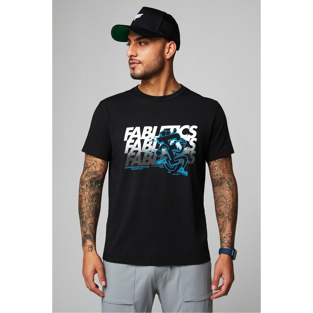 Fabletics Graphic T-Shirt Mens XXL Black Gradient Running Mascot 24-7 Tee